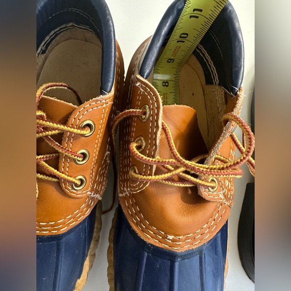 Vintage LL BEAN Bean Boots Gumshoes Duck Navy Blue Tan Leather Rubber Waterproof - Picture 15 of 16